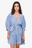 Sandro Blue/White Linen/Cotton Belted Mini Dress Size 42