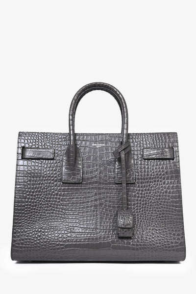 Saint Laurent Grey Croc Embossed Small Sac Du Jour Top Handle with Str Mine Yours