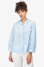 Akris Blue Pleated Collar Button-Up Shirt Size 8