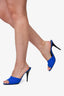 Saint Laurent Electric Blue Silk/Leather 'LA 16' Peep Toe Heels Size 39