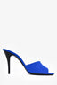 Saint Laurent Electric Blue Silk/Leather 'LA 16' Peep Toe Heels Size 39