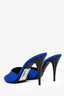 Saint Laurent Electric Blue Silk/Leather 'LA 16' Peep Toe Heels Size 39