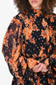 Hemant & Nandita Black/Orange Floral Print Mock Neck 'Alia' Mini Dress Size M