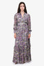 Rococo Sand Purple & Metallic Printed Maxi 'Kian' Dress With Belt Size S