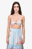 Rococo Sand Blue & White Striped & Tropical Print Tiered Maxi 'Lily' Skirt + Bandeau Top Set Size S