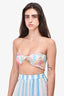 Rococo Sand Blue & White Striped & Tropical Print Tiered Maxi 'Lily' Skirt + Bandeau Top Set Size S