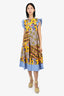 MSGM Yellow/Multicolour Plaid Floral Print Midi Dress Size 40