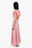 Fann Mon Pink Linen Rose Embroidery Ruffle Sleeve Maxi Dress Size S