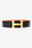 Hermès 2013 Black/Orange Leather Reversible H Buckle Belt Size 90