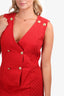 Pierre Balmain Sleeveless Red Denim V-neck Mini Dress Size 42