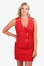 Pierre Balmain Sleeveless Red Denim V-neck Mini Dress Size 42