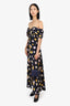 Self-Portrait Black Satin Floral Print Midi Dress Size 0