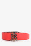 Burberry Red Leather TB Monogram Reversible Belt Size 32/80