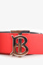 Burberry Red Leather TB Monogram Reversible Belt Size 32/80