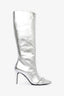 Black Suede Studio Silver Leather Crystal Detailed Knee Boots Size 39.5