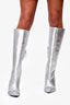 Black Suede Studio Silver Leather Crystal Detailed Knee Boots Size 39.5