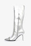 Black Suede Studio Silver Leather Crystal Detailed Knee Boots Size 39.5