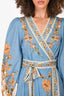 Zimmermann Blue/White Cotton Floral Wrap Maxi Dress Size 1