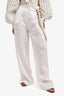 Loro Piana White Linen Wide Leg Crochet Tie Pants Size 40