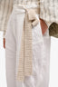 Loro Piana White Linen Wide Leg Crochet Tie Pants Size 40