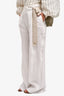 Loro Piana White Linen Wide Leg Crochet Tie Pants Size 40