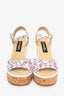 Pre-Loved Chanel™ White/Pink Tweed/Cork Wedges Size 38.5