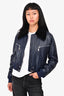 Louis Vuitton Navy Lambskin Cropped Jacket with Mink Fur Collar Size 34