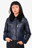 Louis Vuitton Navy Lambskin Cropped Jacket with Mink Fur Collar Size 34