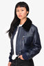 Louis Vuitton Navy Lambskin Cropped Jacket with Mink Fur Collar Size 34