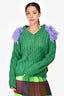Prada 2019 Green/Purple Mohair V-Neck Sweater Size 44