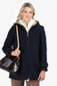 Sandro Navy Wool Phraise Hooded Coat Size 38