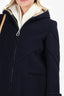 Sandro Navy Wool Phraise Hooded Coat Size 38