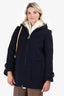 Sandro Navy Wool Phraise Hooded Coat Size 38