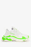 Balenciaga White/Neon Green Triple S Sneakers Size 39