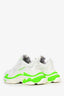 Balenciaga White/Neon Green Triple S Sneakers Size 39