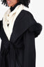 Max Mara Studio Black Cashmere Belted Coat with Faux Fur Collar Size 2