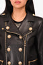 Balmain Black Leather Buckle Belted Jacket Size 38