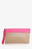 Bottega Veneta Brown/Pink Intrecciato-Trimmed Leather Wristlet Clutch