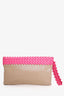 Bottega Veneta Brown/Pink Intrecciato-Trimmed Leather Wristlet Clutch