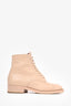 Pre-Loved Chanel™ Beige Leather 'CC' Cap Toe Lace Up Boots Size 35