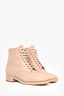 Pre-Loved Chanel™ Beige Leather 'CC' Cap Toe Lace Up Boots Size 35