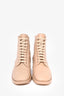 Pre-Loved Chanel™ Beige Leather 'CC' Cap Toe Lace Up Boots Size 35