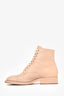 Pre-Loved Chanel™ Beige Leather 'CC' Cap Toe Lace Up Boots Size 35