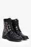 Saint Laurent Black Leather Studded Buckle Detail Boots Size 38