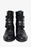 Saint Laurent Black Leather Studded Buckle Detail Boots Size 38