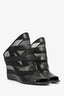 Balenciaga Black Leather/Mesh Open-Toe Glove Wedge Heels Size 37