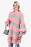 I Love Mr. Mittens Pink/Grey Stripe Wool Oversized Sweater O/S