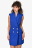 Balmain Blue Metallic Pinstripe Sleeveless Blazer Mini Dress Size 36