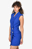 Balmain Blue Metallic Pinstripe Sleeveless Blazer Mini Dress Size 36