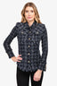 Balmain Navy Blue Tweed Fringe Button-Up Top Size 36